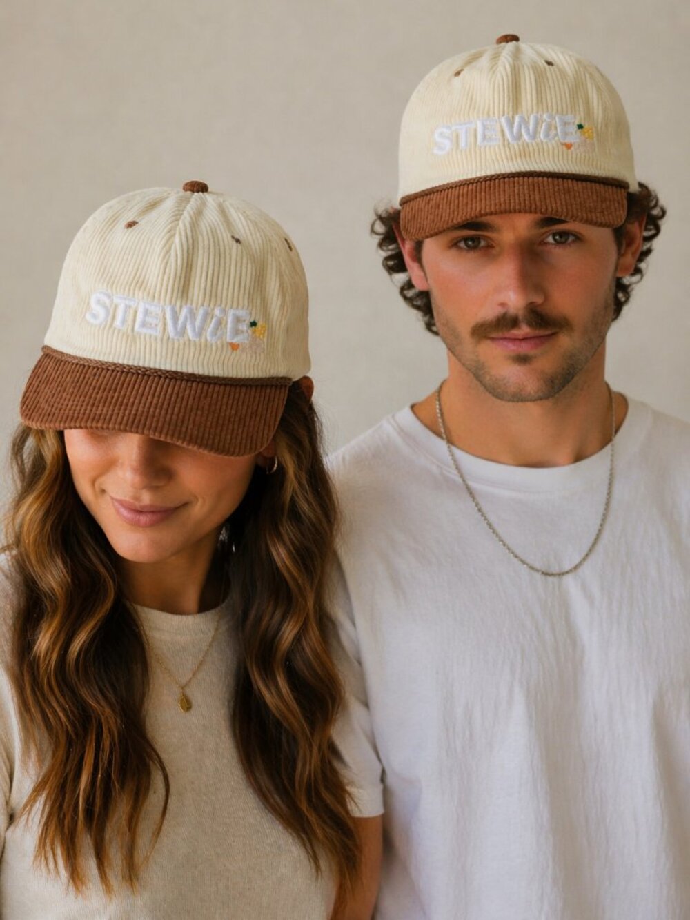 Snag Collective STEWIE Corduroy Snapback Hat Cream Brown Rope Unisex New